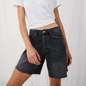 White T-Shirt and Black Denim Shorts
